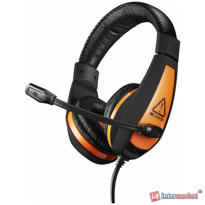 Компьютерная гарнитура CND-SGHS1A CANYON Gaming headset 3.5mm jack with adjustable microphone and volume control, with 2in1 3.5mm adapter, cable 2M, Black, 0.23kg